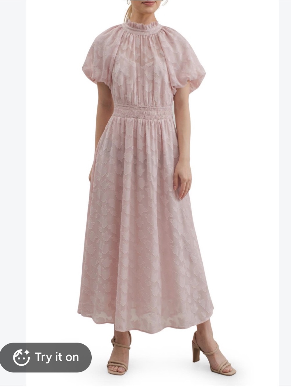 NWT - Zoe and Claire Smocked Waist Pink Maxi Dress with Puff Sleeves. Small